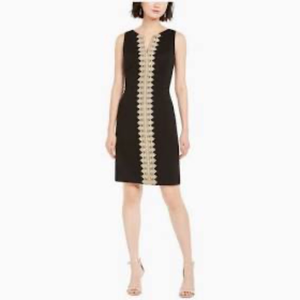 Pappagallo Gold Embellished Sleeveless Sheath Dress Size 10